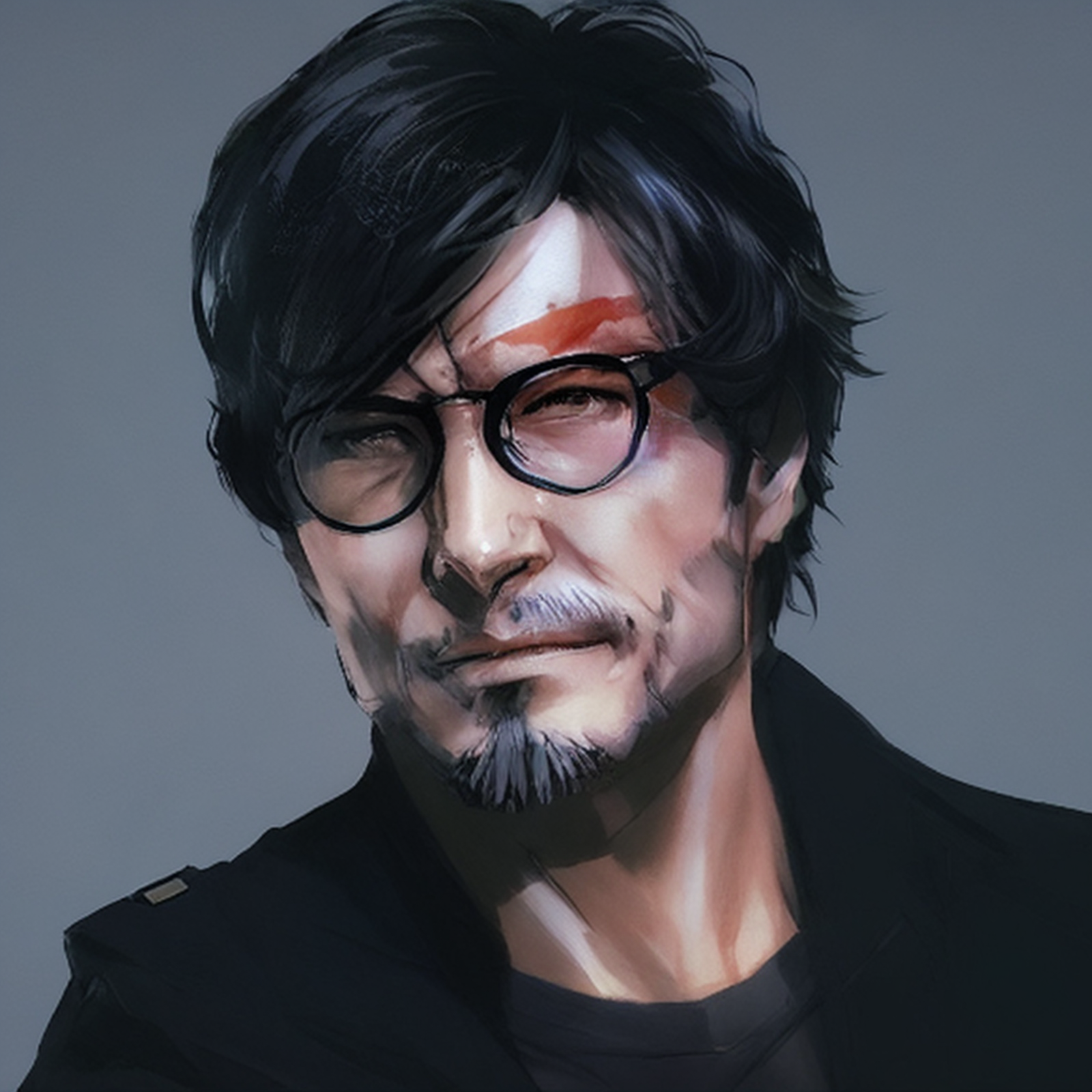 yoshin style, Hideo Kojima, glasses, smile, cyborg